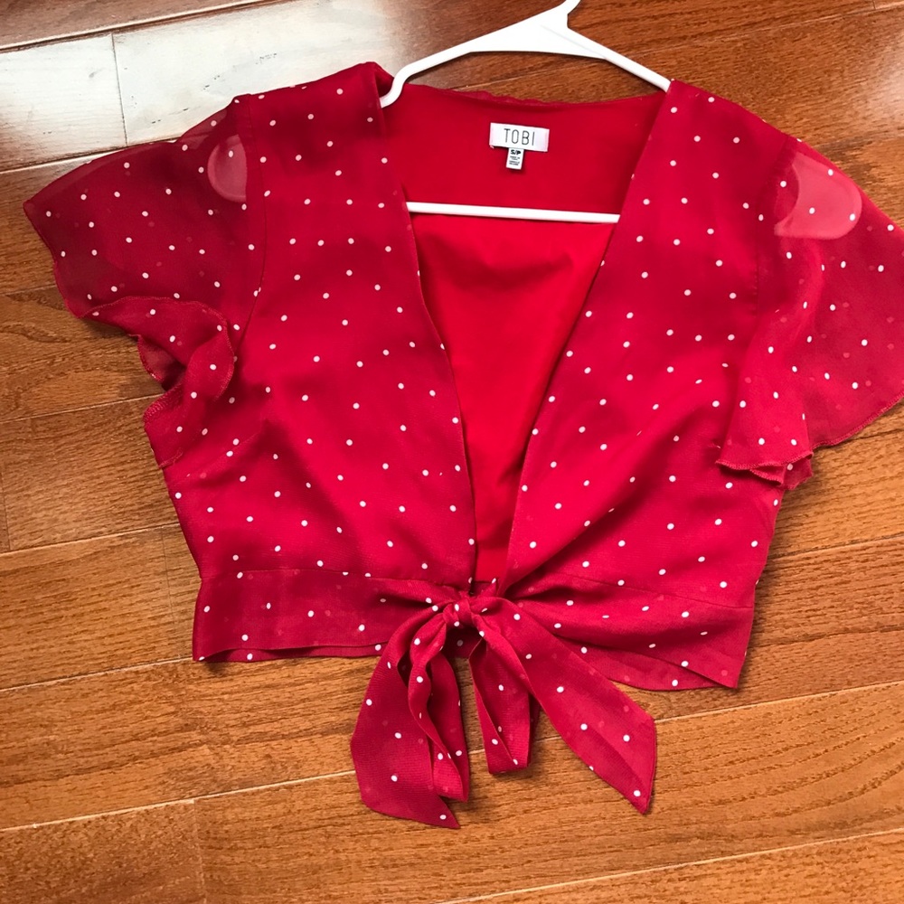 Polka Dot Cropped Tie Front Top